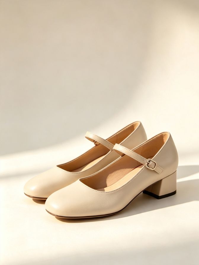 Round Toe Mary Jane Block Heels